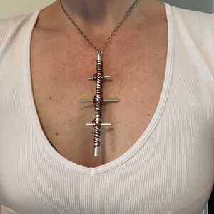 Y2k Cross Barbed Wire Aluminum Necklace Montreal Artist